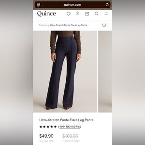 NWT Quince Navy Ponte Flare Leg Pants